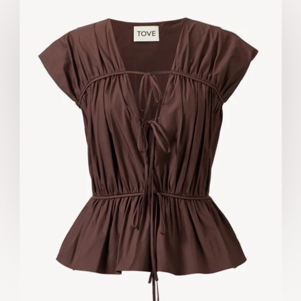 TOVE THEA ORGANIC COTTON GATHERED SLEEVELESS TOP CHOCOLATE